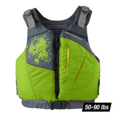 the life jacket is green and grey