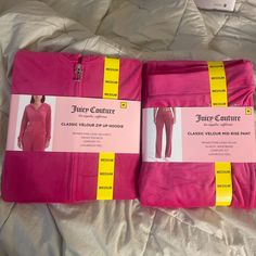 Worn Once! It Is In Perfect Condition No Longer Comes With The Packaging! Pink Zip Up Hoodie With Bling Lettering On Front Pink Pants With Bling Letting On Front Can Be Bought Together Or Separately! Open For Offers!! Fitted Hooded Loungewear Set, Juicy Sweatpants, Juicy Couture Track Suit, Matching Tracksuit, Pink Zip Up Hoodie, Pink Juicy Couture, Plus Size Joggers, Hoodie And Pants, Juicy Couture Pants