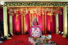 We decorated this auspicious Mata ki chowki at Four Points Sheraton - Vashi  #marrygoldevents #marrygoldeventsbyneelam #matakichowki #bells #decorations #setup #flowers #floral #yellow #garlands #beautifulentrance Birth Announcement Boy, Event Themes, Curtains, Home Decor