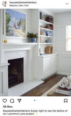 a living room filled with furniture and a fire place in front of a white fireplace