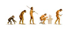 the evolution of humans is depicted in this image, including men with tools and animals