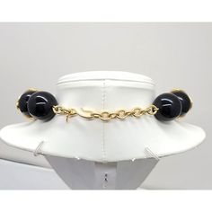 1990s goldtone black round chunky beaded necklace with hook clasp. Marked "MONET©" on the hangtag. Doubled it measures: 8 1/2 inches. Beads measure 7/8 inches across. Excellent condition. Hook Clasp, Gold Tones, Beaded Necklace, Beads, Black