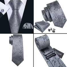 What You Get: Tie, Pocket Square & Cufflinks SIZE: Approx. 63" Long, 3.54" Wide at the Tip, Pocket Square Size: 9"x 9"   Occasion: Perfect for Daily Dress, Business, Office, Meeting, Birthday, Wedding, Engagement, Ball Party and More Occasion. Mens Neck Ties, Grey Floral, Pocket Square