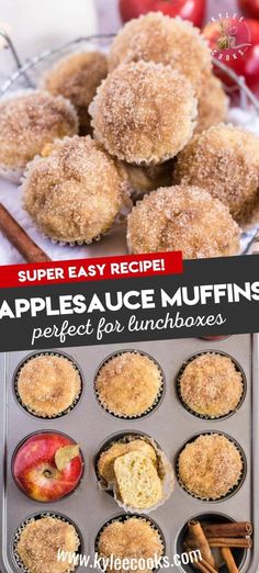 applesauce muffins in a muffin tin with cinnamon sticks