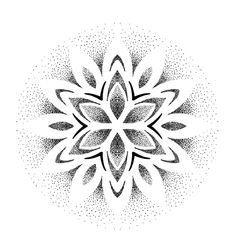 a black and white drawing of a flower with dots in the center on a white background