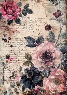 an old fashioned paper with flowers on it