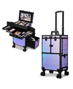 in stock Mermaid Purple, Iridescent Mermaid, Iridescent Purple, Makeup Train Case, Makeup Training, Purple Diamond, Swivel Wheels, Train Case, Professional Makeup Artist