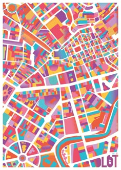 a colorful city map with lots of different colors and shapes on it's sides