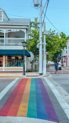 Key west duval street rainbow road. Key west aesthetic. Florida aesthetic. Summer vibes. VSCO girl. Pride road in key west florida. Conch republic. Key West Duval Street, Key West Outfits, West Aesthetic, Miami Key West, Usa Street, Aesthetic Summer Vibes, Travel Key West