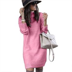 Women's Long Sleeve Turtleneck Sweater Dresses Knitted Bodycon Midi Sheath Jumper Dresses K024 ❤ Model Number: K024 Color: White, Khaki, Pink, Yellow, Grey, Navy, ❤ Size Guide: S=US 4-6, M=US 8-10, L=US 12-14, XL=16. ❤ The knitted fabric is stretchy soft and super soft, it will keep you warm and comfortable in the cold. ❤ Perfect for walking to the street, every day, vacation, party, school, cruise, club, office, etc. You can mix and match styles depending on the weather for a lovely fall and wi Casual Knit Dress, Sweater Dress Oversized, Knitted Dresses, Long Sweater Dress, Warm Dresses, Khaki Fashion, Turtleneck Sweater Dress, Autumn Clothes, Oversized Knitted Sweaters