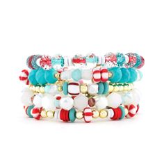 Get ready to stack up the fun this summer with the Cristo Stack! Featuring bold red, cool turquoise, and crisp white colors, this playful stack is perfect for a quirky and fun vibe. Don't miss out on the opportunity to add some style to your summer adventures. Lead & Nickel Free Bracelets are 'one size fits most' and are designed to fit wrists up to 8" comfortably. Please be aware that due to the unique and handmade nature of each product, colors, shapes, and bead sizes may vary slightly from th Pillow Stack, Erimish Bracelets, Bar Card, Bead Sizes, Free Bracelet, Pillow Box, Bar Bracelets, Name Bracelet, Summer Adventures