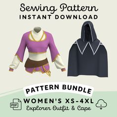 the sewing pattern is available for women's xs - 4xl hoodies