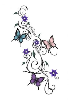 some butterflies and vines with the word love on it's left side, as well as