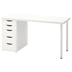 a white desk with four drawers on it