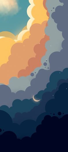 the sky is filled with clouds and stars