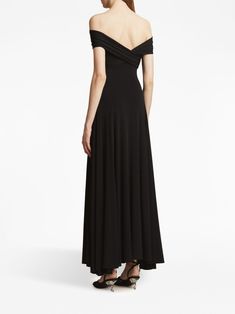 Black Maxi Length Off Shoulder Dress For Evening, Black Off Shoulder Maxi Dress For Evening, Black Off Shoulder Maxi Dress For Formal Occasions, Black Off-shoulder Mini Dress For Evening, Black Off-shoulder Dress With Asymmetrical Neckline For Evening, Calf Length Dress, Wedding Guest Looks, Yoko London, City Dress