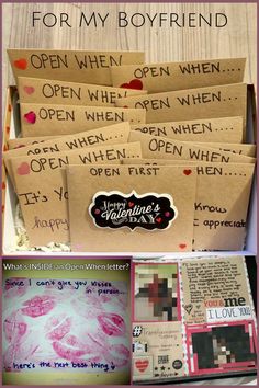 an open box filled with lots of cards and envelopes that say happy valentine's day