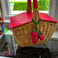 Questions? Leave A Comment Below! Red Spring Picnic Bag, Red Summer Picnic Bag, Wicker Picnic Basket, Basket Tote, Vintage Purses, Cute Purses, Bags Designer Fashion, Kate Spade Bags, Hand Bags