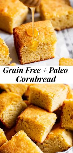 two pictures side by side with the words grain free and pale cornbread on top