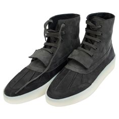 Footwear fear of god off black duckboot sneakers     material: 100% leather     usa Fear Of God Women, Fear Of God Shoes, Jerry Lorenzo, French Vogue, Duck Boot, Black Crane, Fear Of God, Duck Boots, Sneakers Grey