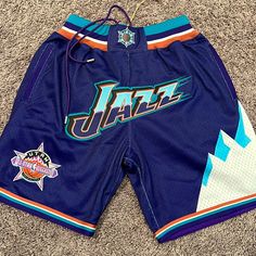 Dont Miss Out On This Limited Vintage 90s Just Don Short! Featuring Nba All Star Patch, Vintage Utah Jazz Embroidered Logo. Never Worn. Tags Attached. Summer Throwback Style Short Bottoms, Retro Basketball Shorts Outfit, Y2k Basketball Shorts, Vintage Basketball Shirts, Nba Shorts, Nba Retro Shorts, Throwback Basketball T-shirt With Short Sleeves, 90s Sportswear, Nba All Star