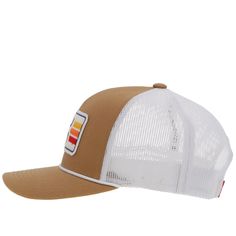 This contemporary five-panel hat is outfitted with red and yellow stitching on a tan-and-white mesh body. It features an OSFA unisex fit and a curved bill, perfect for everyday and outdoor wear. Red/White/Yellow Rectangle Patch Tan with White Mesh 5-Panel OSFA Mid-Profile Curved Bill Five Panel Hat, Wear Red, Panel Hat, White Hat, Red Outfit, White Mesh, Red And Yellow, Outdoor Wear, Ball Cap