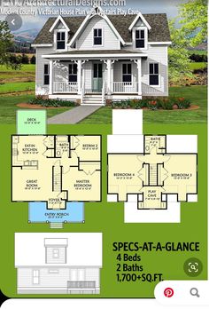 the floor plan for a two story house with an attached porch and covered front porch