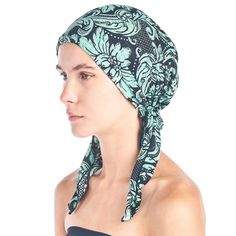 Fashionable and Beautiful Pre-tied Printed Bandana Headscarf from Ashford & Brooks, Made out of a comfortable 92%Polyester/8%Elastane fabric. This headscarf requires no tying skills - just slip it on and go, Unique printed design to fit your style, lining material: 87%Polyester/13%Elastane, elastic back with inner black lining for secure fit. These headscarves are ideal for alopecia and chemotherapy cancer patients because they are easy to use, soft and provide full head coverage. Size: One Size Chemo Head Scarf, Printed Bandana, Sleep Hairstyles, Hair Cover, Chemo Hat, Dress Gloves, Knit Mittens, Cap Hair, Pashmina Scarf