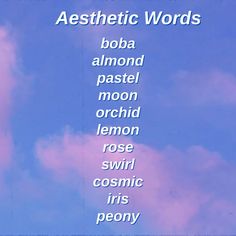 the words are written in different languages against a blue sky with white clouds and pink