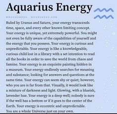 the aquarius energy poem is shown in blue and white