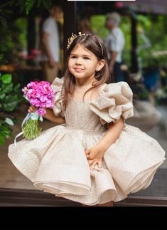 Golden Sparkling Flower Girl Dress With Fancy Puff Sleeves, Beige Birthday Girl Dress, Tutu Glitter Dress, Pageant Toddler Dress - Etsy Ukraine Princess Style Bubble Dress With Ruffles For Party, Birthday Toddler Girl, Beige Birthday, Dress Tutu, Birthday Girl Dress, Tutu Outfits, Tulle Tutu, Glitter Dress, Girls Party Dress