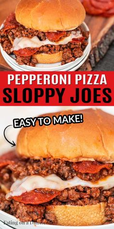 two plates filled with sloppy joes on top of each other