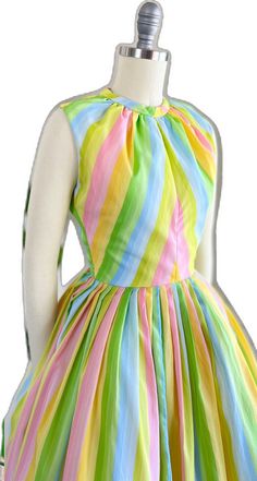 Day Dress, Pastel Rainbow, Rainbow Stripes, Full Skirt, Vintage 1960s, Day Dresses, Fit And Flare, Sundress, Labour Day