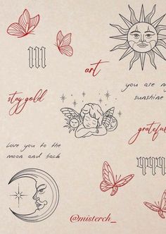 the back side of a piece of paper with writing on it and images of butterflies