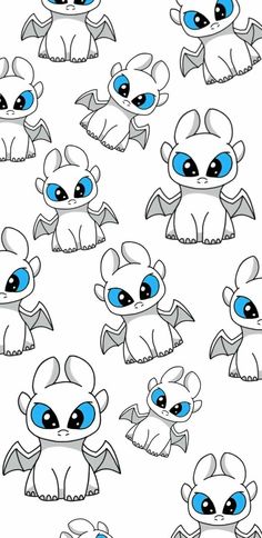 several different types of cartoon animals with blue eyes