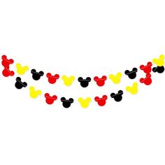 mickey mouse party decorations on a string with red, yellow and black minnie mouse ears