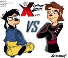 an image of two cartoon characters with the words x and college games versus on them