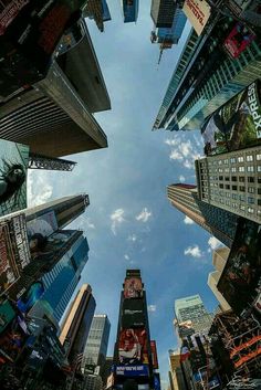 looking up at skyscrapers in new york city