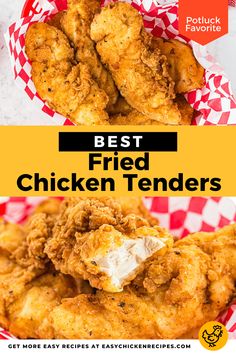 the best fried chicken tenders are on display in red and white checkered paper