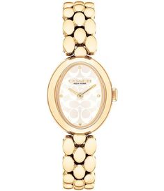 COACH Women's Sammy Quartz Analog Gold Tone Stainless Steel Bracelet Watch | Dillard's Coach Watches Women, Gold Wrist Watch, Coach Watch, Accessory Inspo, 2024 Wishlist, Luxurious Fashion, Coach Jewelry, Tech Fashion, Christmas 2024