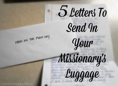 a piece of paper with the words 5 letters to send in your missionary's luggage