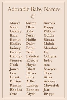 an adorable baby names poster