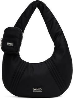 Padded nylon taffeta shoulder bag in black. · Buffed leather trim throughout · Detachable zip pouch at integrated shoulder strap · Rubberized logo patch at face and zip pouch · Quilted detailing at face and back face · Zip closure · Patch pocket at interior · Twill lining · H7 x W12 x D1.5 · Total height: H15 Supplier color: Black Kenzo Bag, Black Paris, Kenzo Paris, Zip Pouch, What I Wore, Leather Trim, Leather Trims, Patch Logo, Inside Pocket