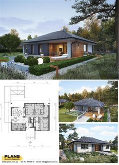 the plans for this modern house include two separate rooms and an open floor plan, which includes