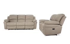 two recliners and a chair are shown in this image, one is beige