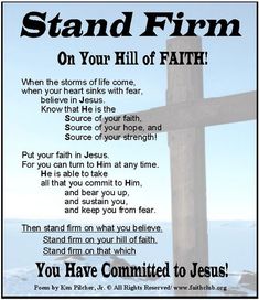 a cross with the words stand firm on your hill of faith