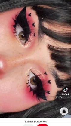 Artistic Eye Makeup Creative, Pink Egirl Make Up, Pink Emo Makeup, Pink Egirl Makeup, Egirl Eyeshadow, Pink Grunge Makeup, Kawaii Eyeliner, Pink Alt Makeup, Kawaii Eyeshadow