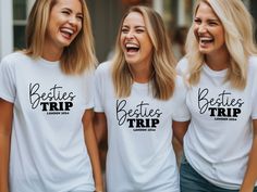 Please note that the t-shirts are sold separately. Besties Shirt, Gift For Best Friend, Best Friend Birthday, Girls Trip Tshirt, Girl's Trip T-shirt, Womens Top, Holiday T shirt, Besties Tee Fabrication: --Adult T-shirts-- - 100% Soft ring-spun cotton for solid colours. - 90% cotton 10%polyester for Athletic Heather, 52% cotton 48%polyester (for kid's Athletic Heather, 90%       cotton 10% polyester), for Heather colours. --Kids T-shirts-- -100% ring-spun cotton -Ribbed collar. -Taped neck and s Birthday Band Merch Tops With Short Sleeves, Band Merch Tops For Birthday With Short Sleeves, Short Sleeve Band Merch Tops For Birthday, Friends Trip Tshirt Ideas, Besties T Shirts, Best Friend Vacation Shirts, Best Friends Weekend Shirts, Besties Trip Shirts, Travel Tshirt