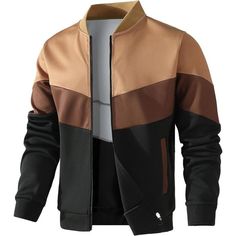 Mens Varsity Jacket Casual Color Block Bomber Lightweight Coat-Khaki Black Mens Varsity Jacket, Sporty Jacket, Mens Lightweight Jacket, Varsity Jacket Men, Best Mens Fashion, Fall Wear, Active Jacket, Work Casual, Lightweight Jacket