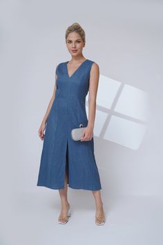 Simple and elegant, this linen dress is made from 100% linen, featuring V-neckline, sleeveless and classic A-shape. Handcrafted in our studio to your specific measurements and customization preferences, with a wide range of color options.  ✓DETAILS - Fitted - A-line silhouette - Sleeveless - Sides pockets - Seam pockets - 100% linen, medium weight, free-shrinkage. All our linen is pre-washed for an amazingly soft feel. - French seam, clean and meticulous ✓COLOR You can select any color from our color chart; refer to this link for the most recent and full color updates: https://madebygaiavn.etsy.com/listing/1399149538. ✓CUSTOM - Free customization for design alterations to the neck, sleeves, fit style, and the dress length, which is mid-calf with a maximum of 47 inches (119 cm). If it excee Formal Linen Dress, Plus Size Linen Dress, Tea Ceremony Dress, Plus Size Linen, Linen Dress Women, Custom Dress, Linen Midi Dress, Dress Linen, French Seam